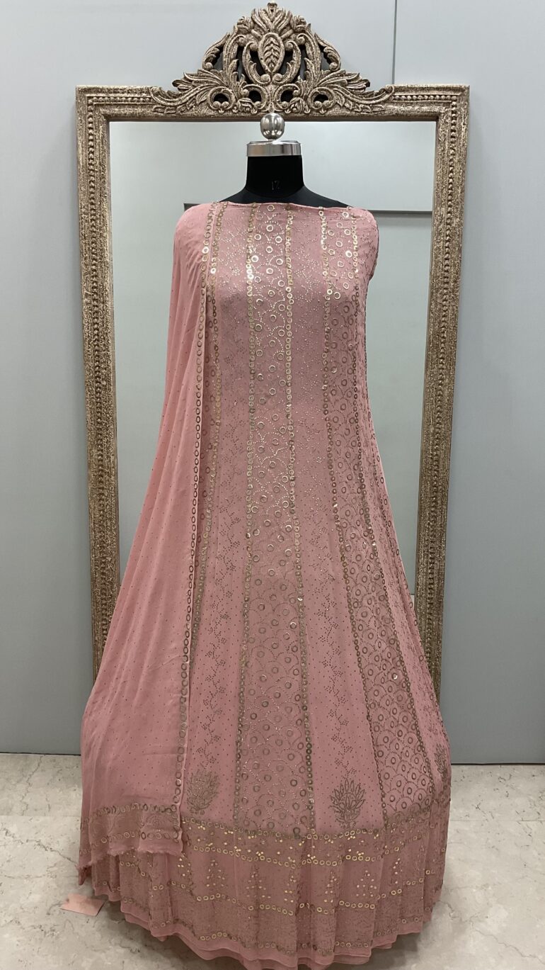 Badla Mukaish and Pearl Anarkali and Dupatta Brick Peach