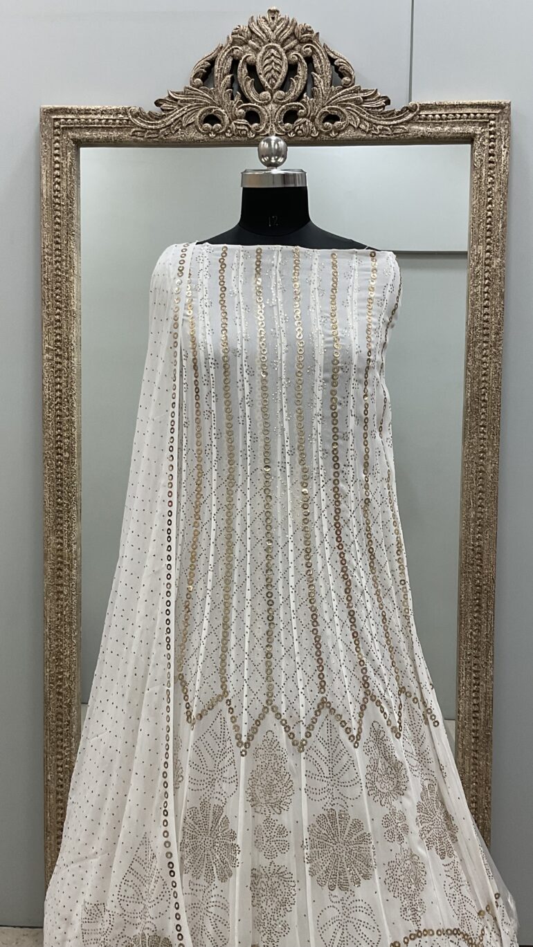 Badla Mukaish Anarkali and Dupatta Off White 01