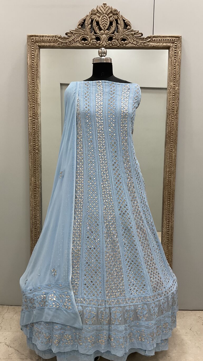 Anarkali Heavy Mirror and Gota Blue 