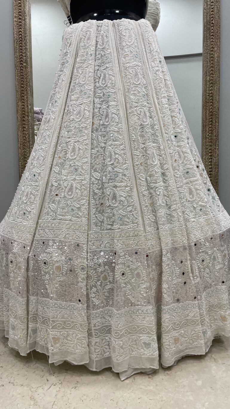 Pure Georgette Heavy Multicolored Cutdana Pearl and Sequence Off White