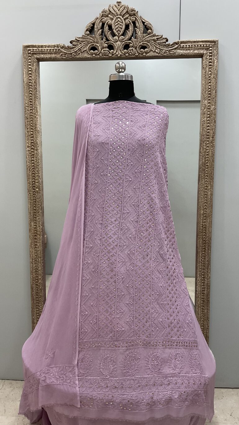 106 Chikan Mukaish Georgette Shirt and Dupatta Lilac