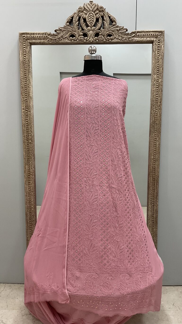 106 Chikan Mukaish Georgette Shirt and Dupatta Onion Pink