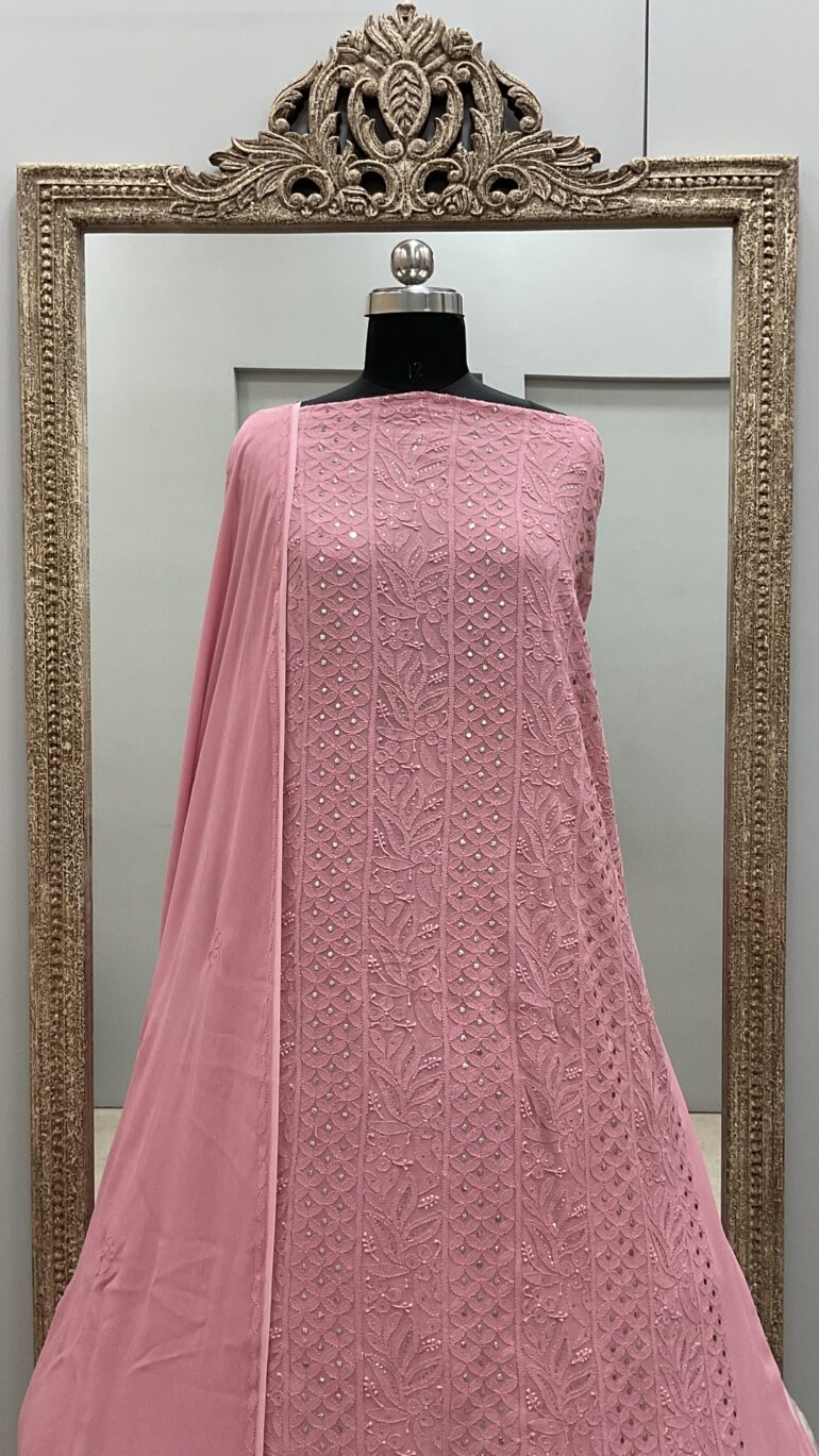 106 Chikan Mukaish Georgette Shirt and Dupatta Onion Pink