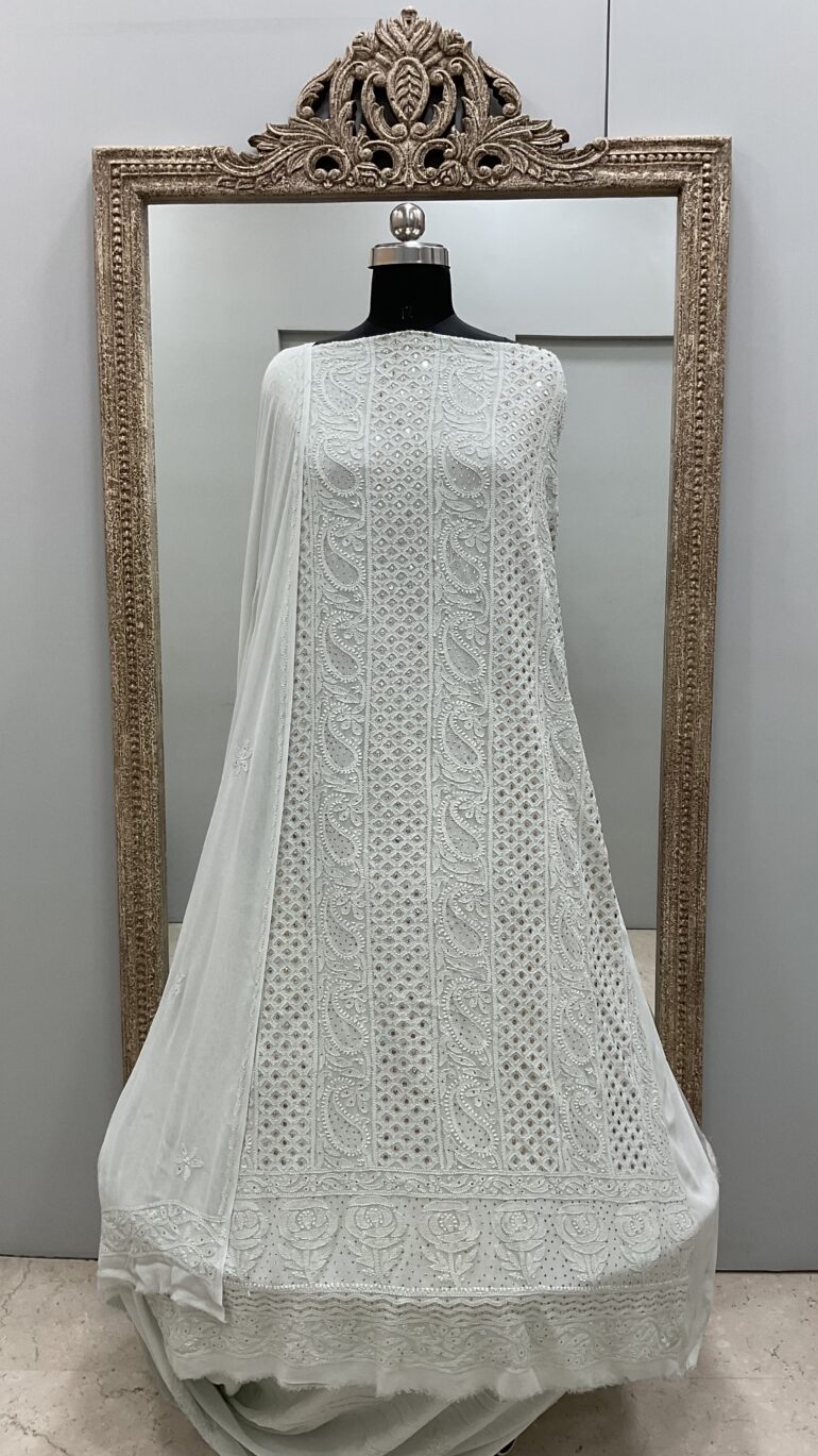 106 Chikan Mukaish Georgette Shirt and Dupatta Gray