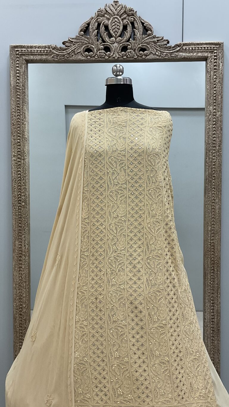 106 Chikan Mukaish Georgette Shirt and Dupatta Beige