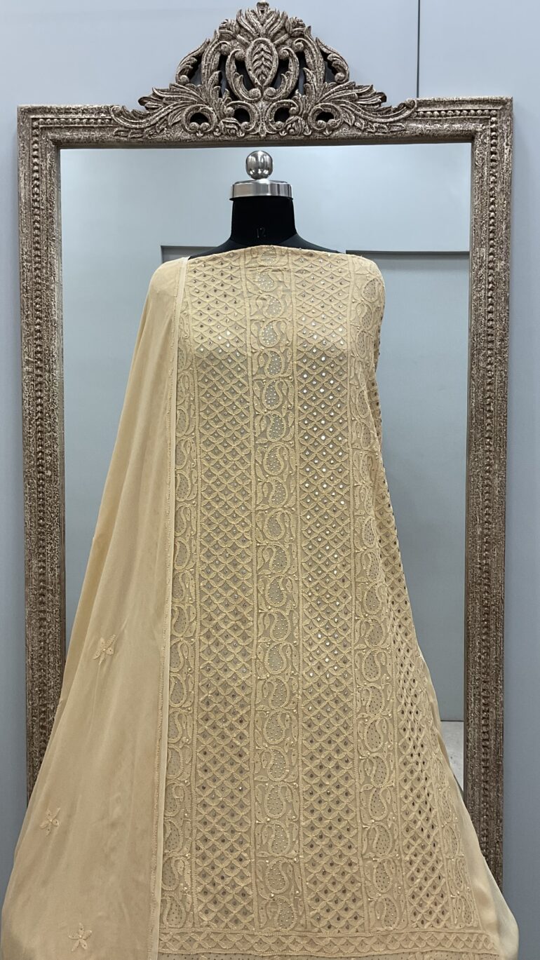 106 Chikan Mukaish Georgette Shirt and Dupatta Beige