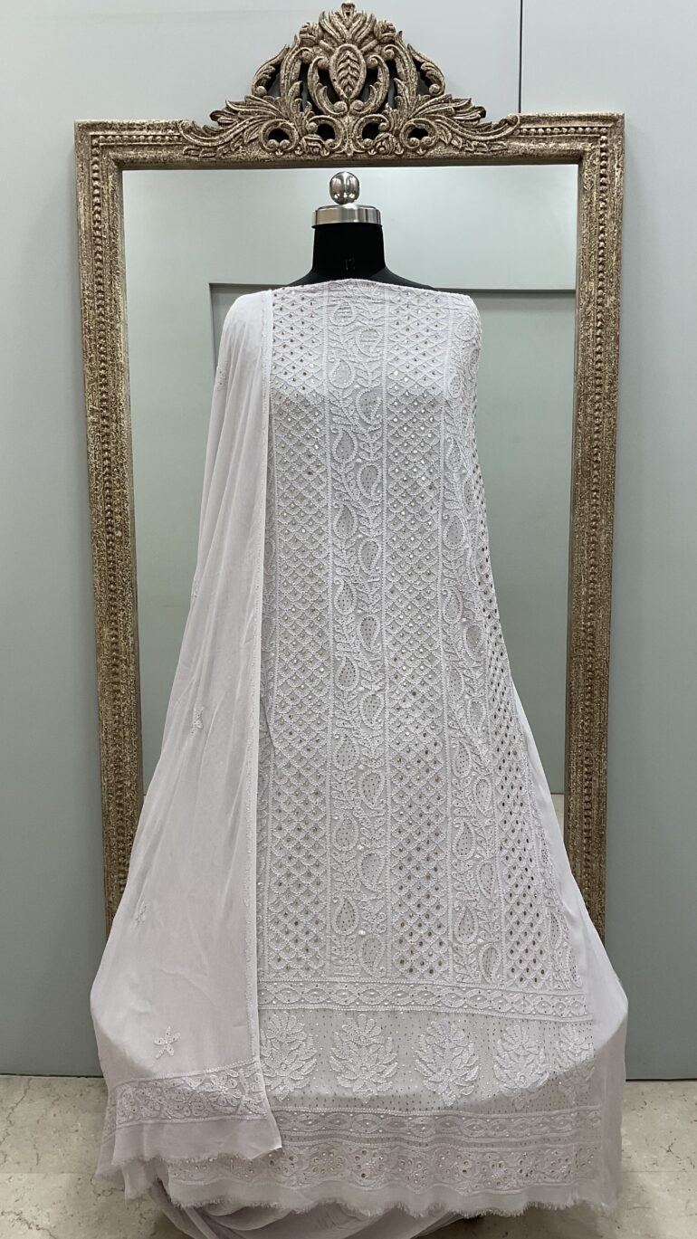 106 Chikan Mukaish Georgette Shirt and Dupatta Lilac