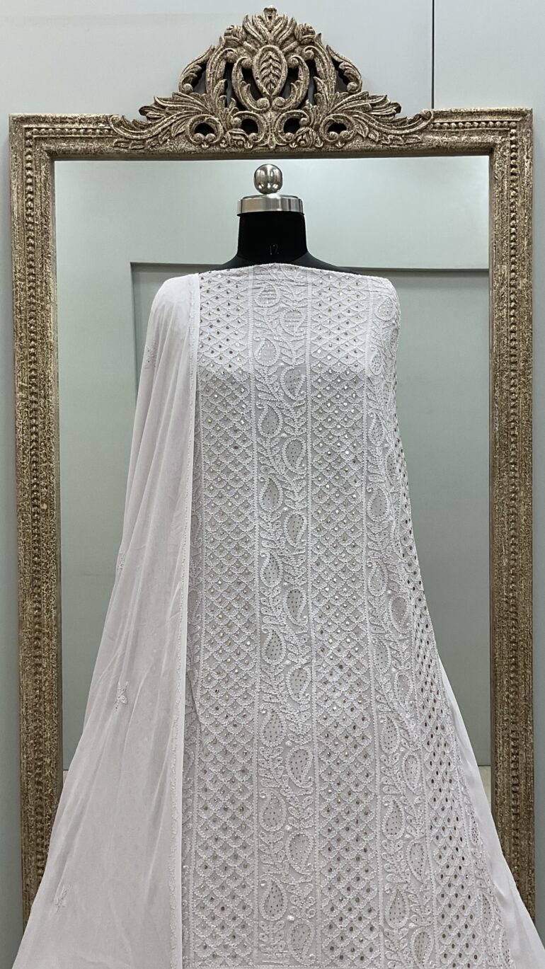 106 Chikan Mukaish Georgette Shirt and Dupatta Lilac