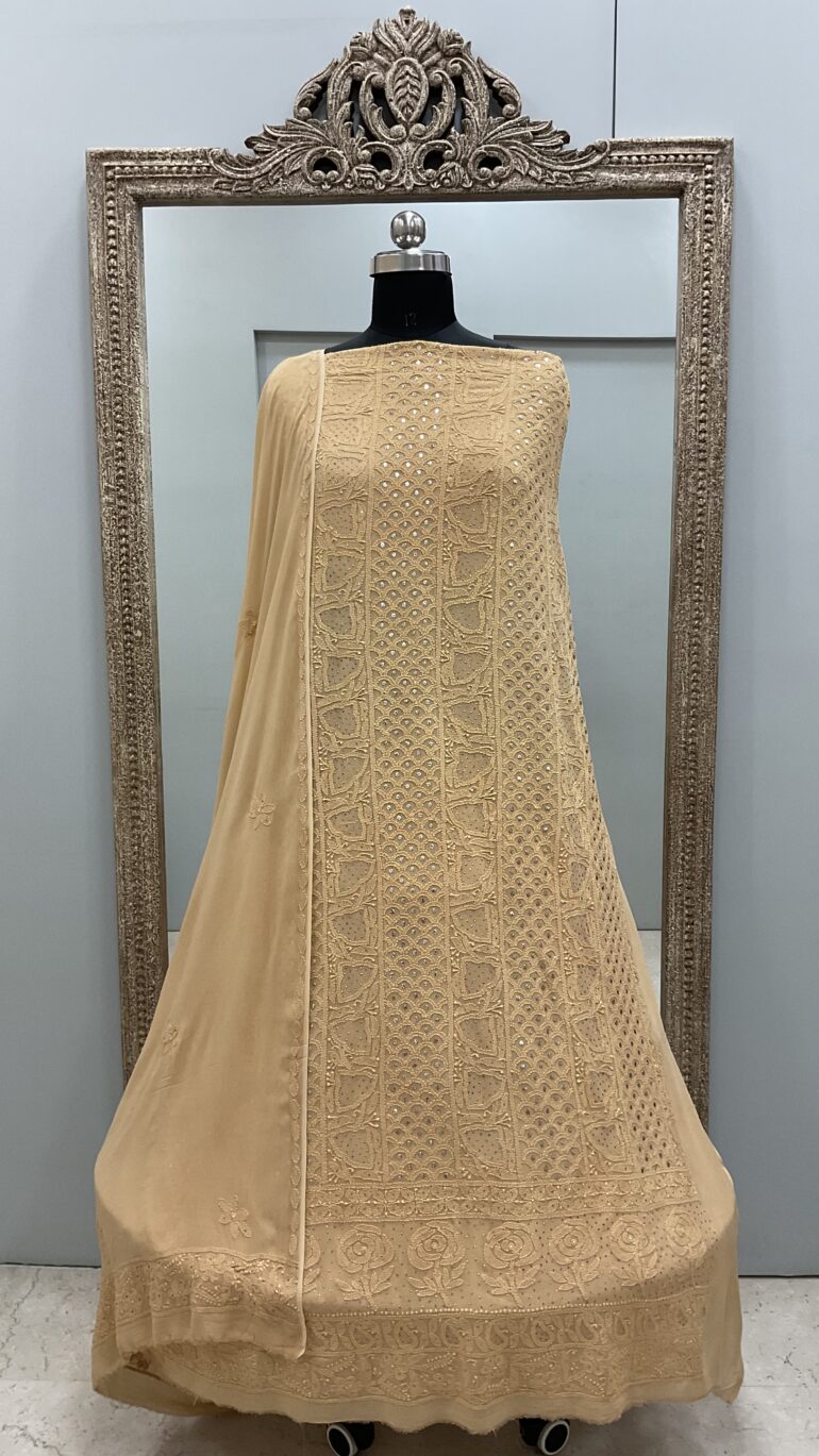 106 Chikan Mukaish Georgette Shirt and Dupatta Beige