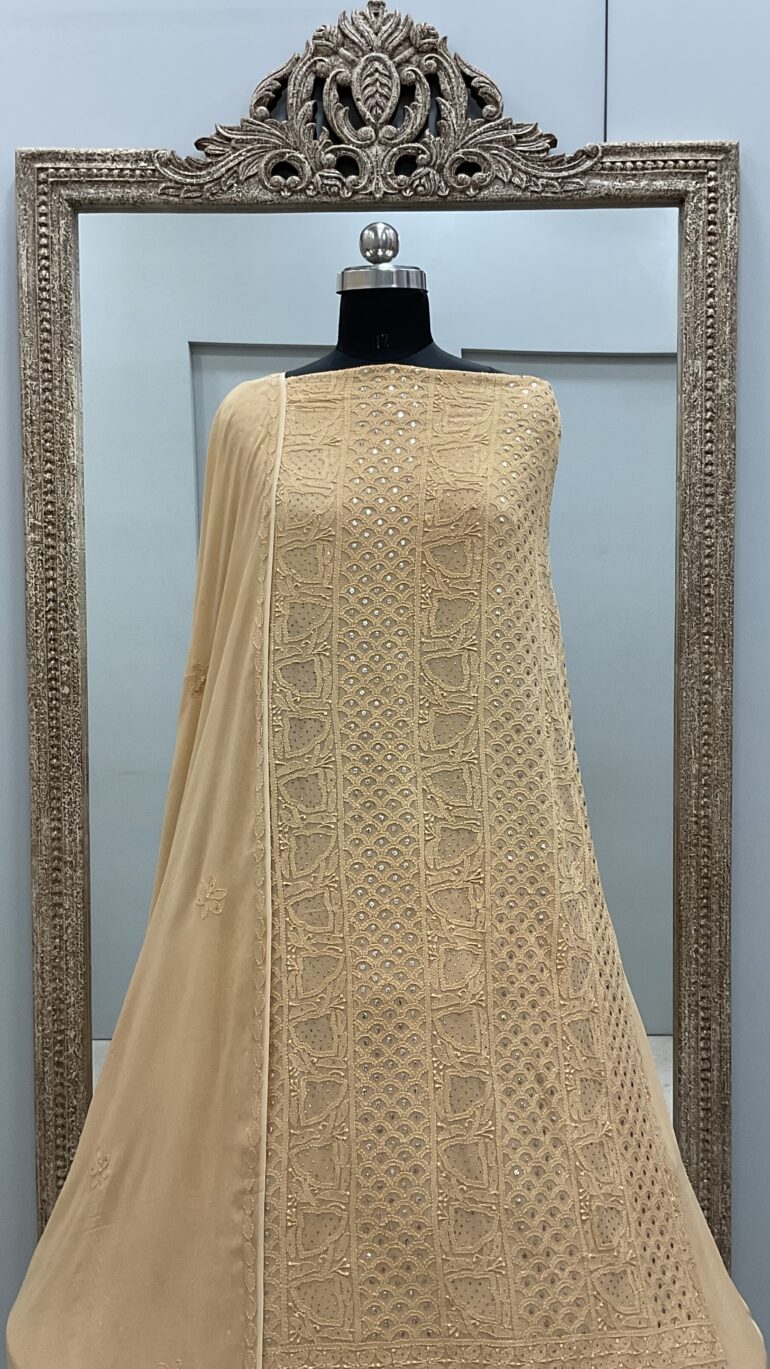 106 Chikan Mukaish Georgette Shirt and Dupatta Beige