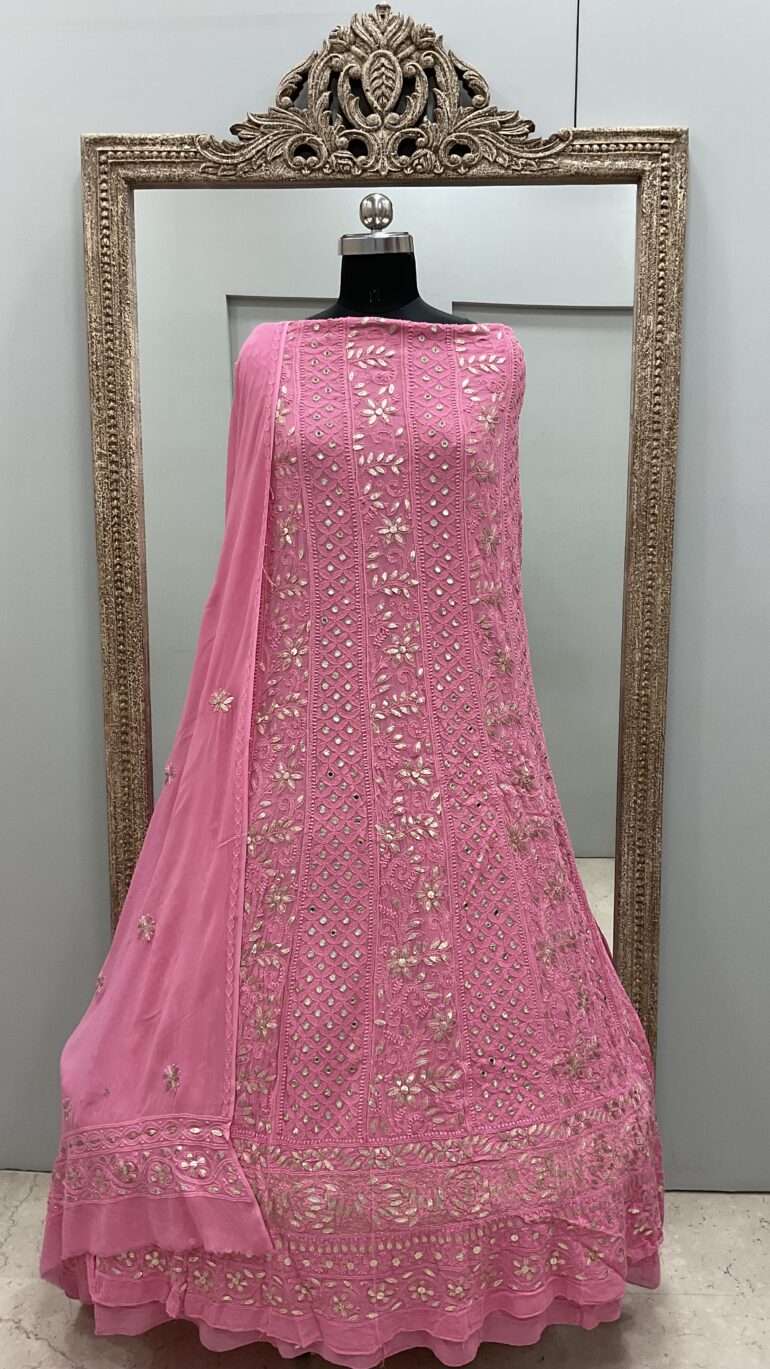 Anarkali Heavy Mirror and Gota Pink