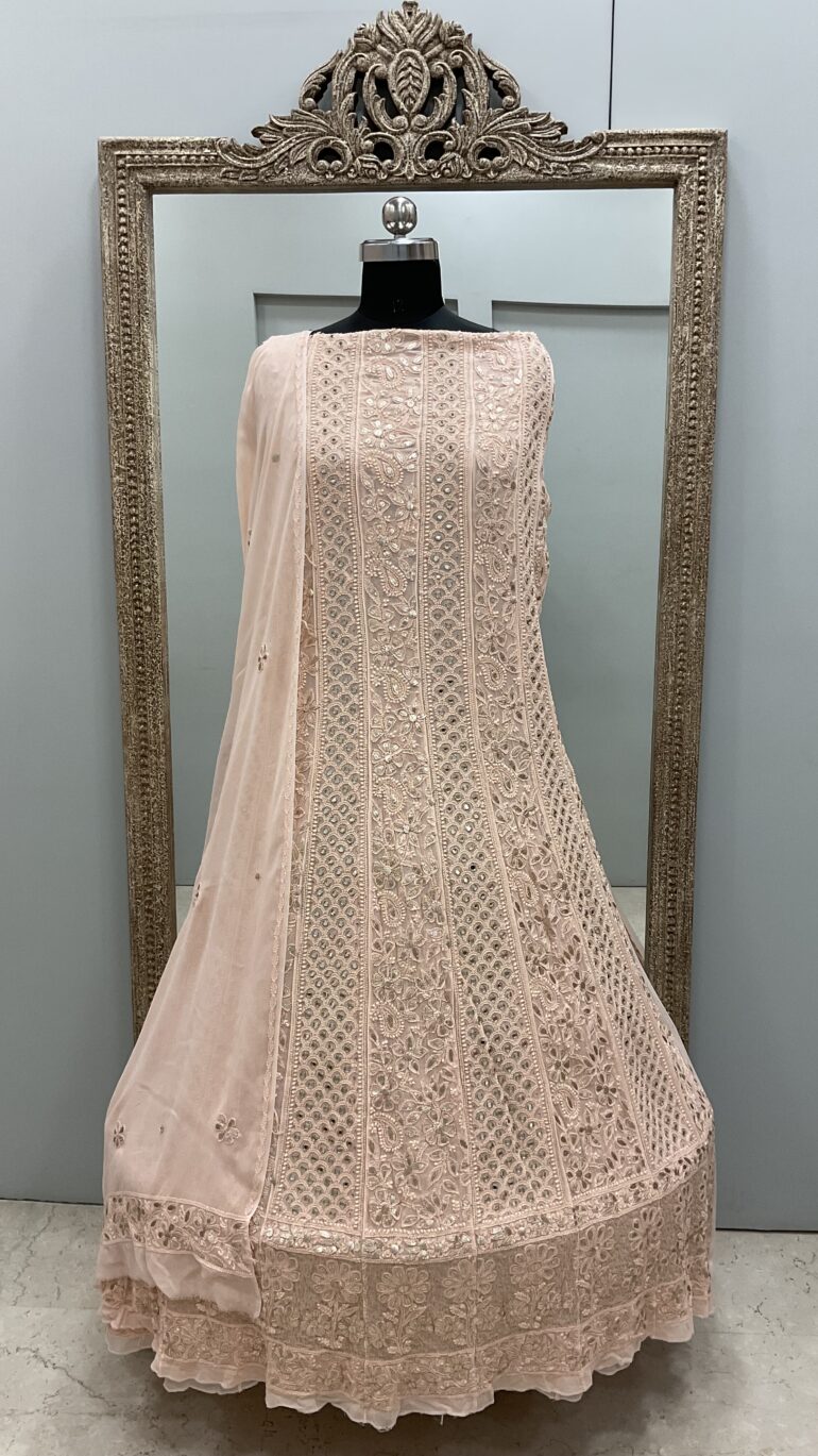Anarkali Heavy Mirror and Gota Peach