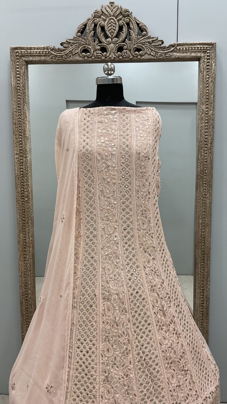 Anarkali Heavy Mirror and Gota Peach