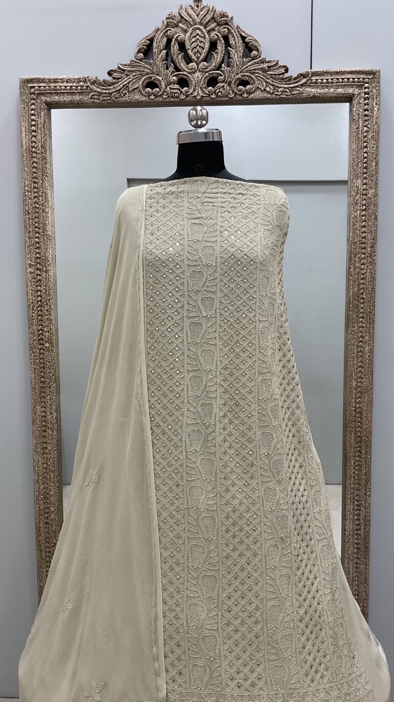 106 Chikan Mukaish Georgette Shirt and Dupatta Gray