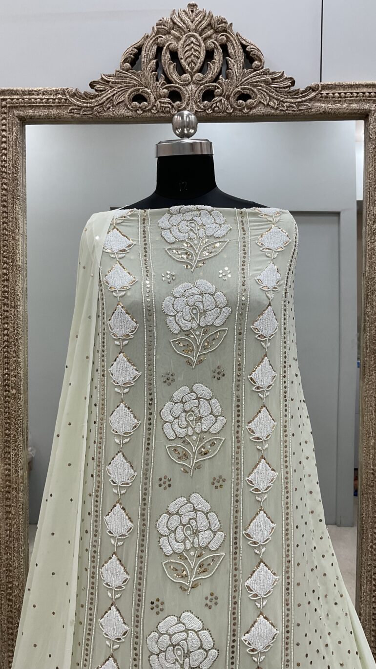 Badla Mukaish and Heavy Pearl Shirt and Dupatta Green