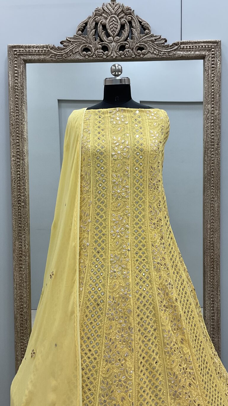 Anarkali Heavy Mirror and Gota Bright Yellow