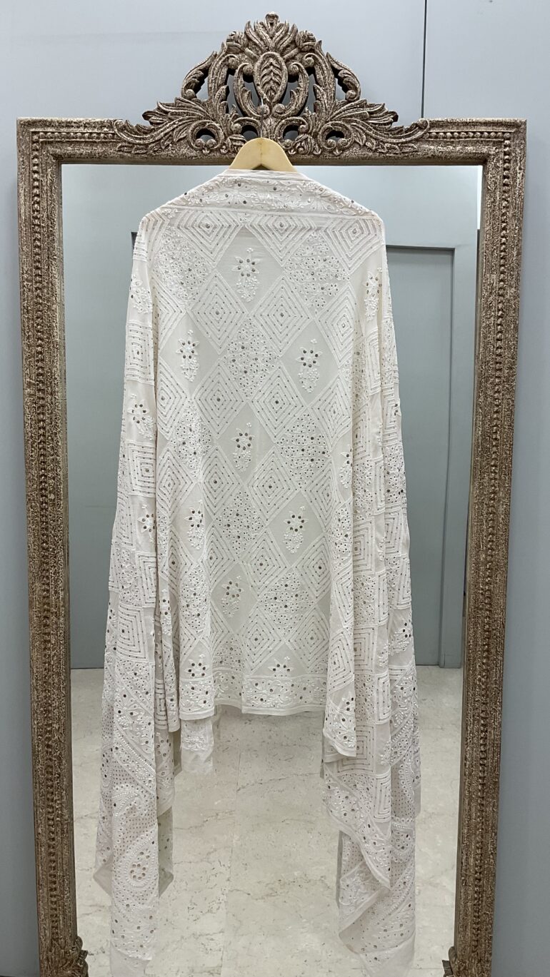 Pure Georgette Heavy Mukaish Designer Dupatta  Off White 06