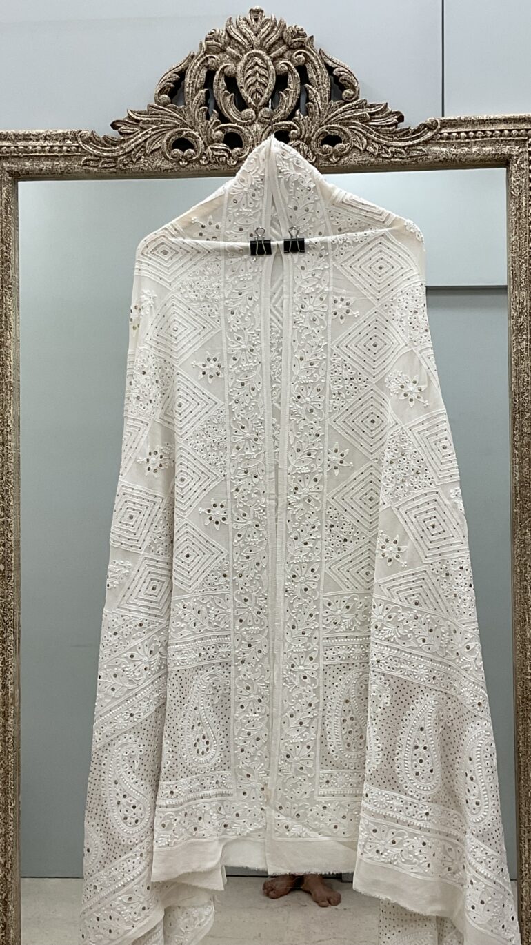 Pure Georgette Heavy Mukaish Designer Dupatta  Off White 06