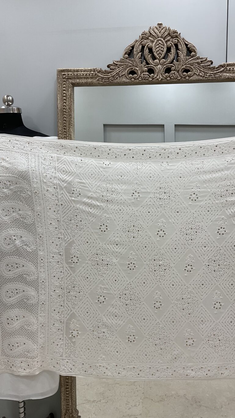 Pure Georgette Heavy Mukaish Designer Dupatta  Off White 06