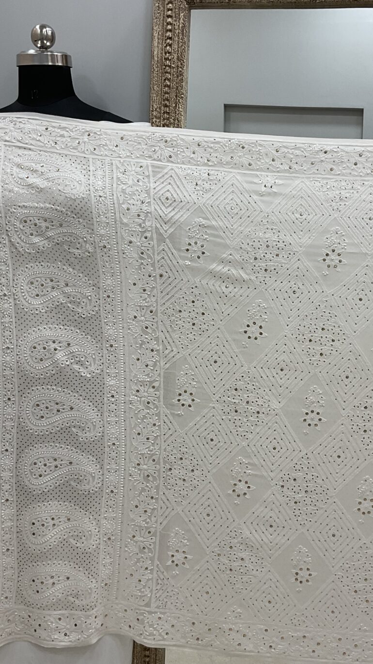 Pure Georgette Heavy Mukaish Designer Dupatta  Off White 06