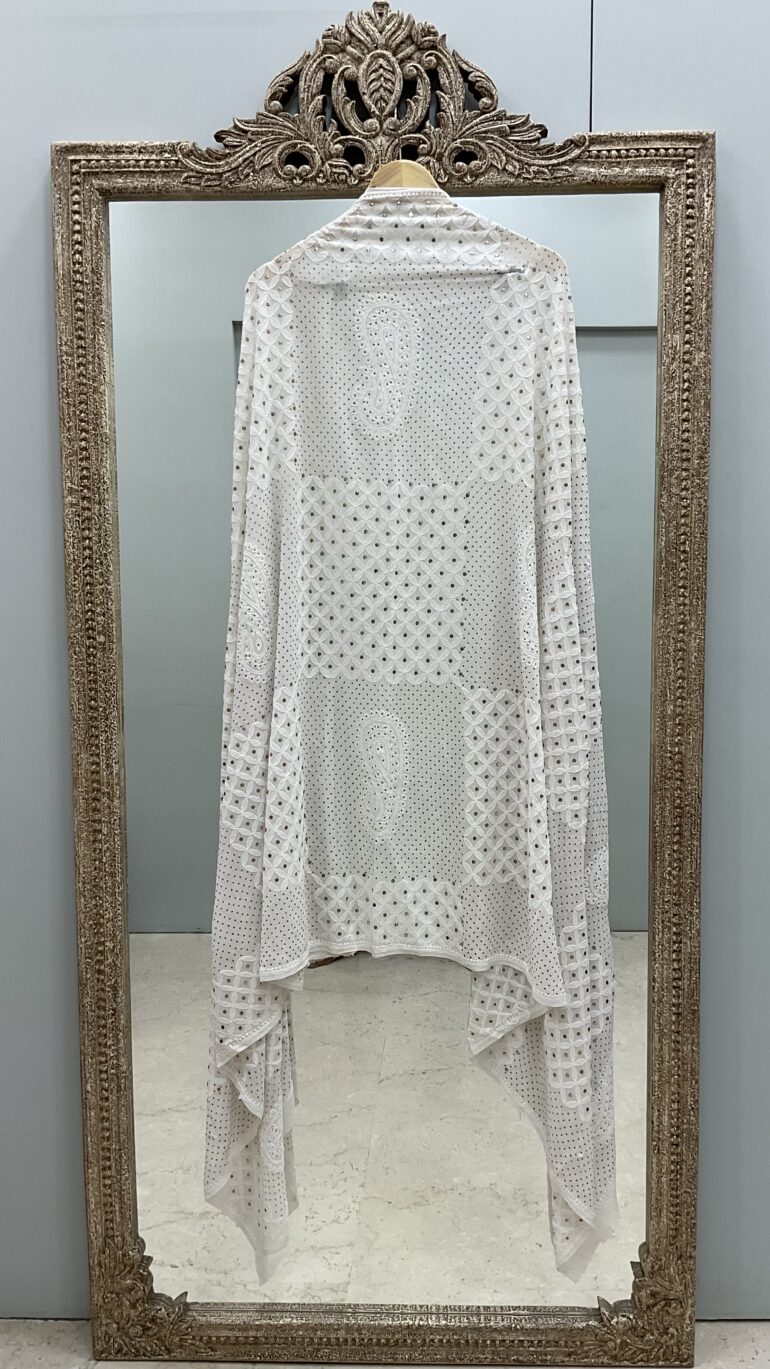 Pure Georgette Heavy Mukaish Designer Dupatta Off White 07