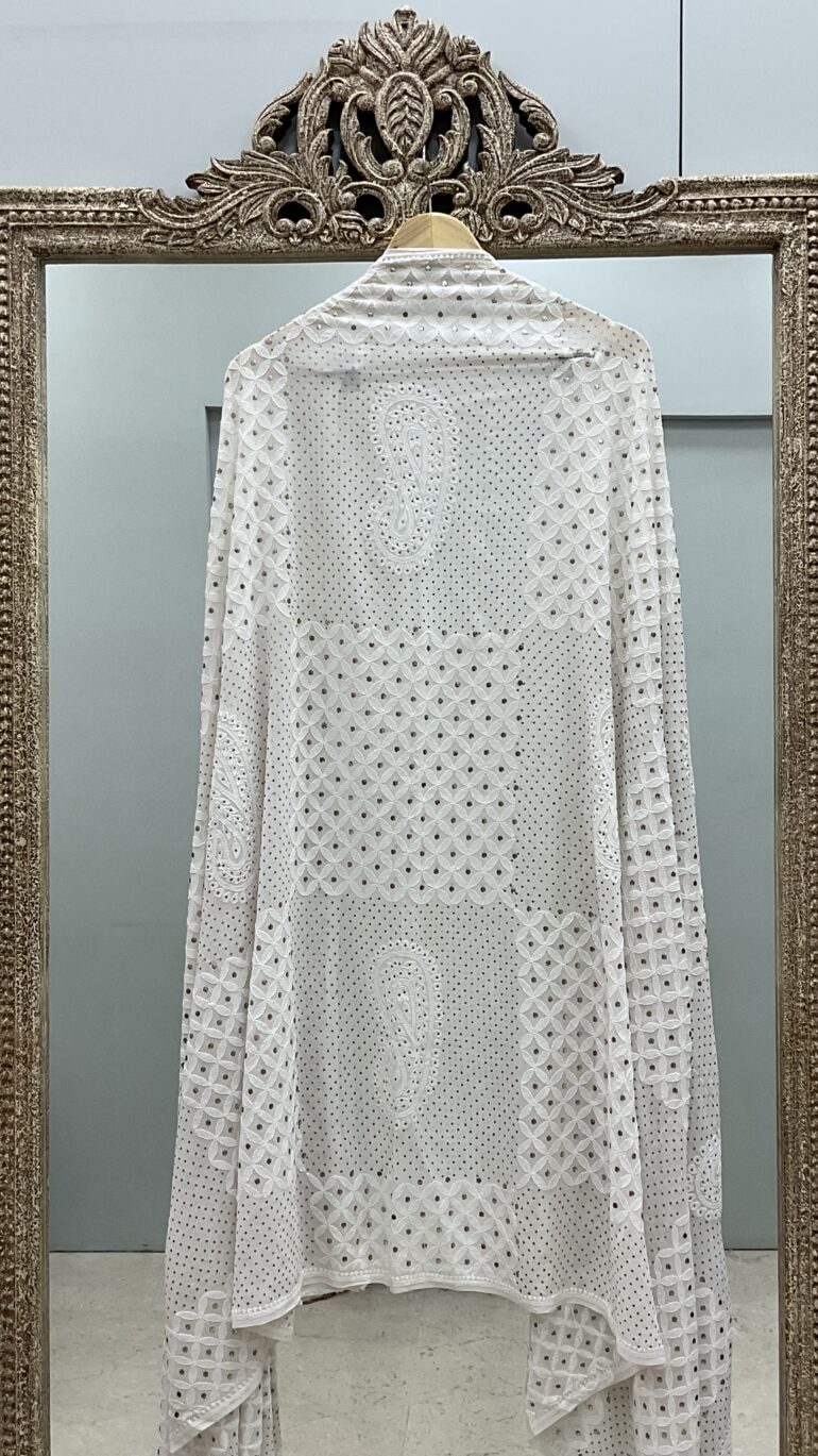 Pure Georgette Heavy Mukaish Designer Dupatta Off White 07