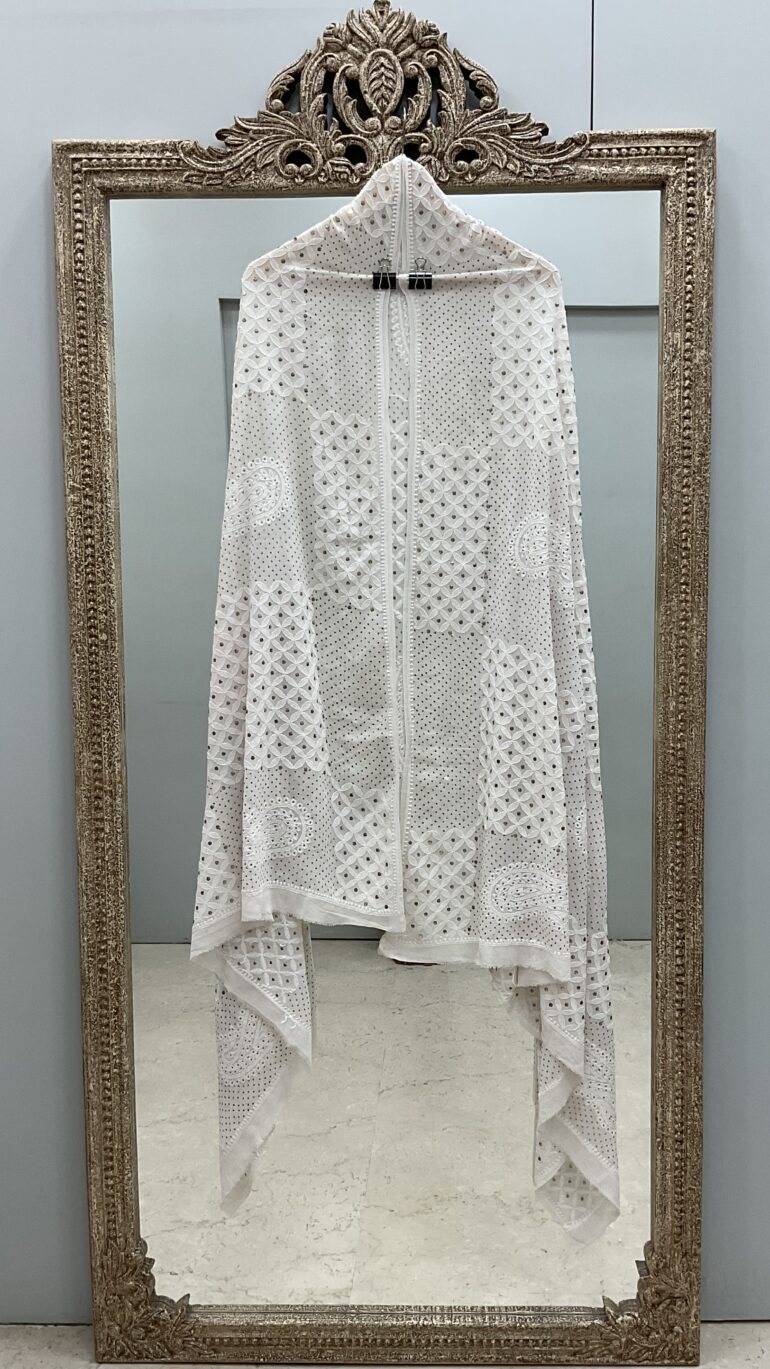 Pure Georgette Heavy Mukaish Designer Dupatta Off White 07