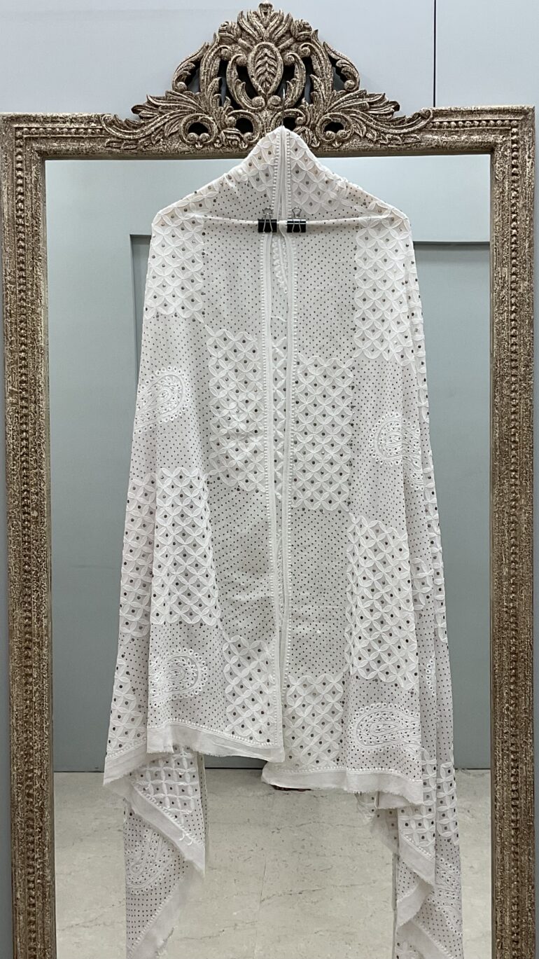 Pure Georgette Heavy Mukaish Designer Dupatta Off White 07