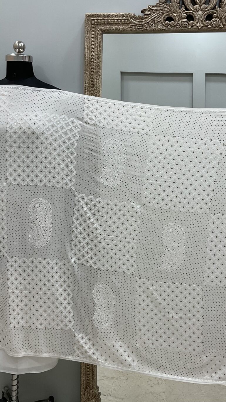 Pure Georgette Heavy Mukaish Designer Dupatta Off White 07