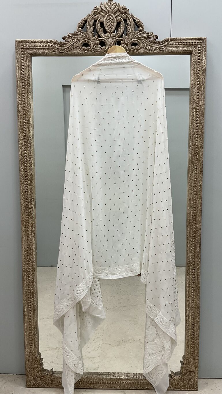 Pure Georgette Heavy Mukaish Designer Dupatta Off White 08