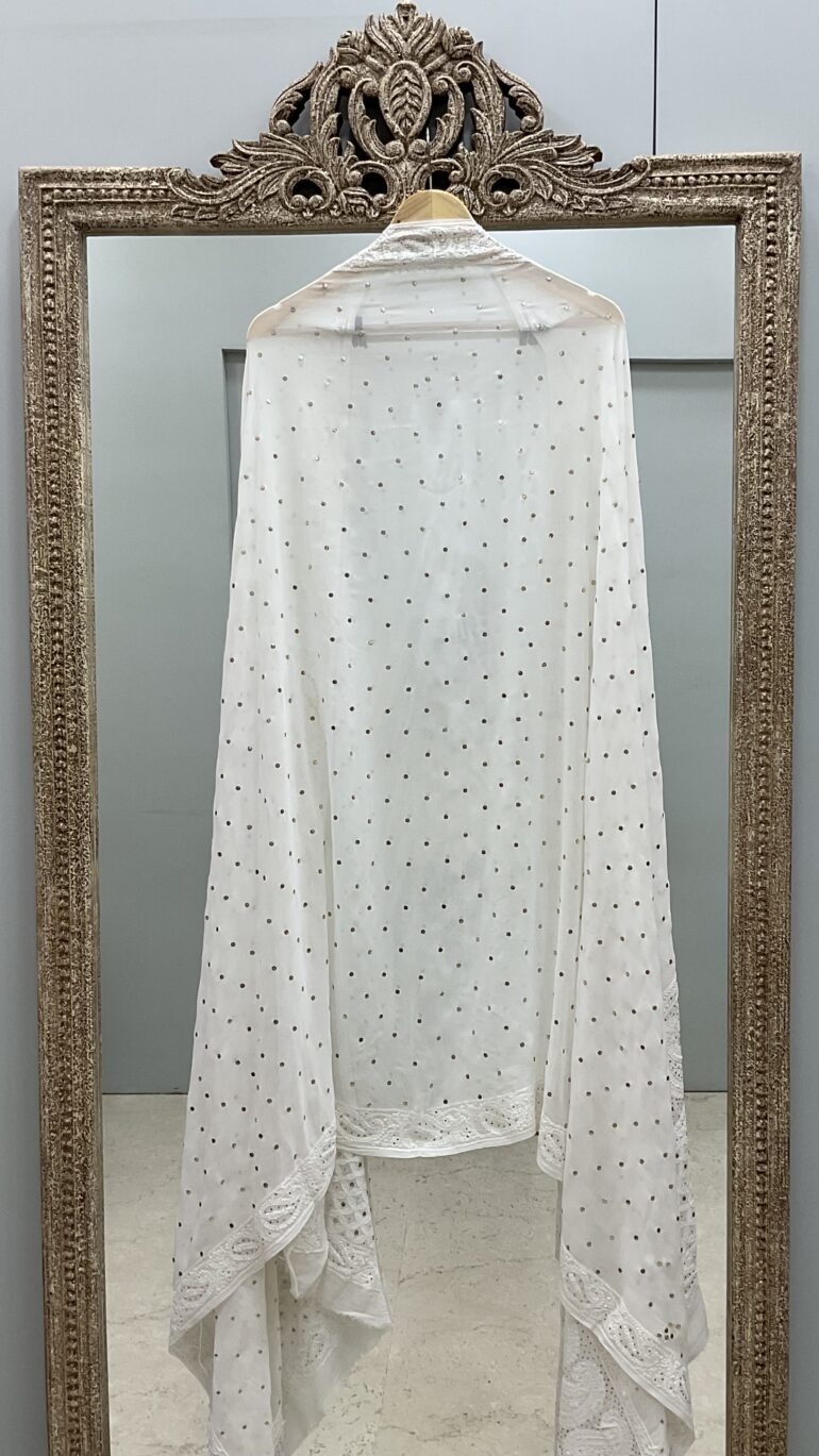 Pure Georgette Heavy Mukaish Designer Dupatta Off White 08