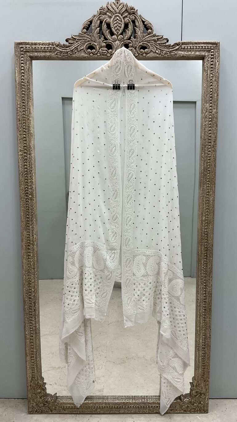 Pure Georgette Heavy Mukaish Designer Dupatta Off White 08