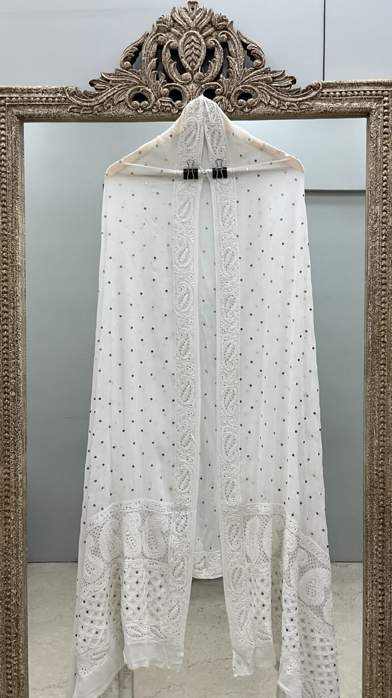 Pure Georgette Heavy Mukaish Designer Dupatta Off White 08
