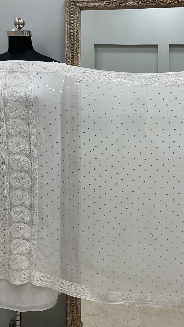 Pure Georgette Heavy Mukaish Designer Dupatta Off White 08