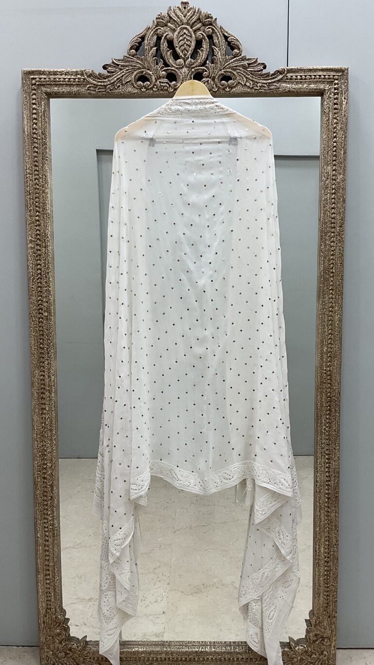 Pure Georgette Heavy Mukaish Designer Dupatta Off White 09