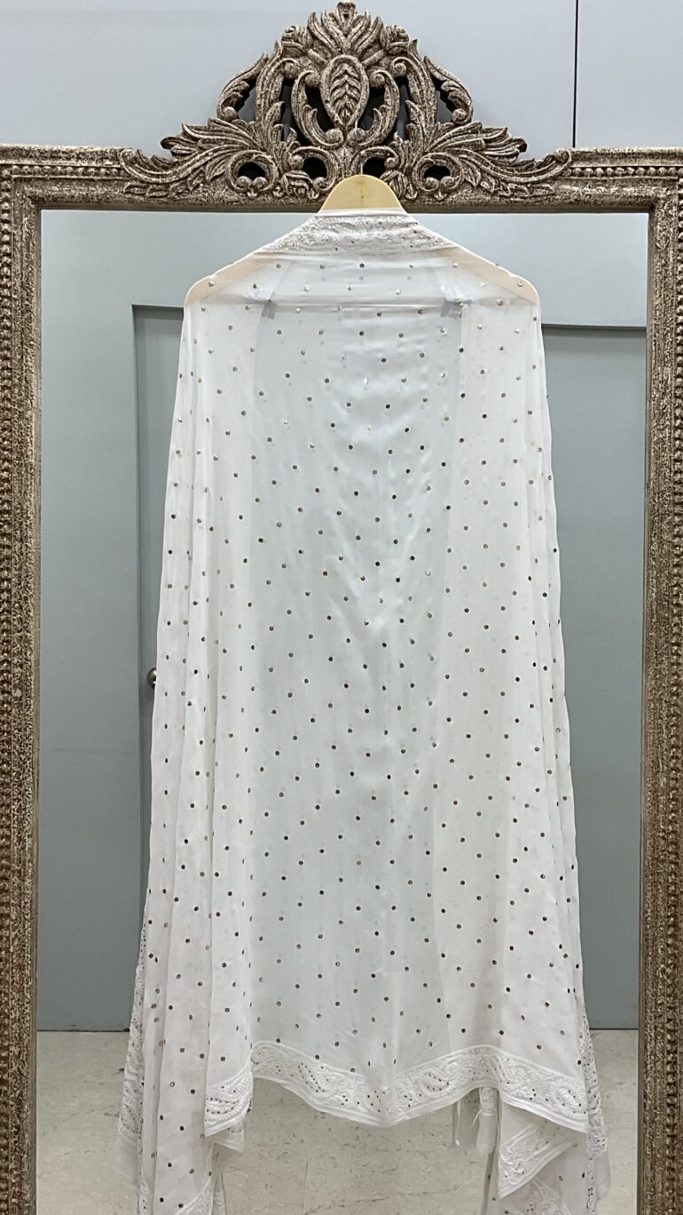 Pure Georgette Heavy Mukaish Designer Dupatta Off White 09