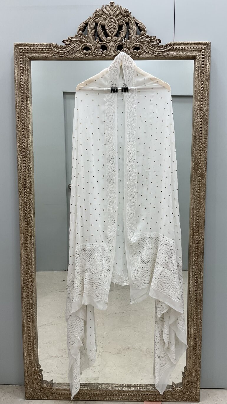 Pure Georgette Heavy Mukaish Designer Dupatta Off White 09