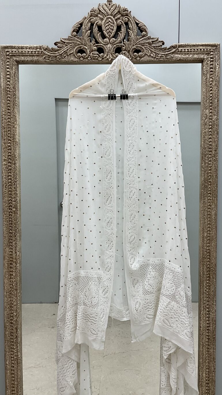 Pure Georgette Heavy Mukaish Designer Dupatta Off White 09