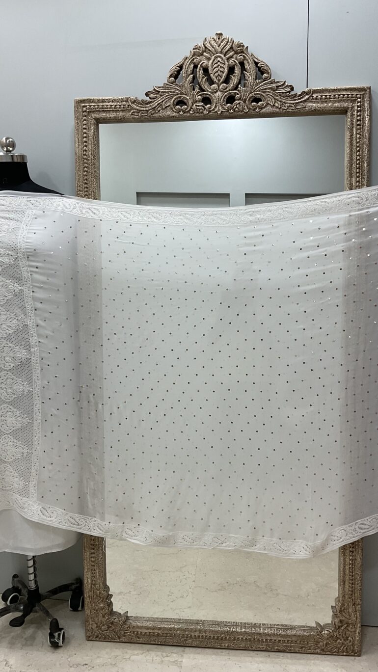 Pure Georgette Heavy Mukaish Designer Dupatta Off White 09