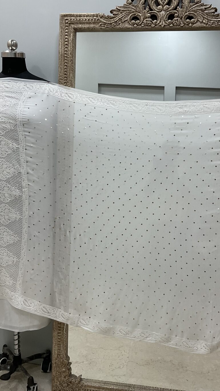 Pure Georgette Heavy Mukaish Designer Dupatta Off White 09
