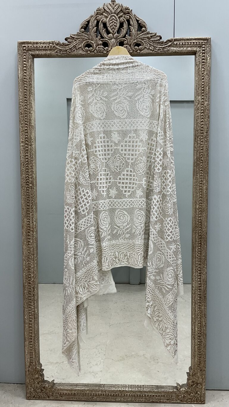 Pure Georgette Heavy Mukaish Designer Dupatta Off White 01