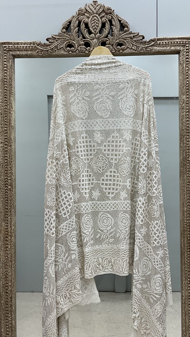 Pure Georgette Heavy Mukaish Designer Dupatta Off White 01