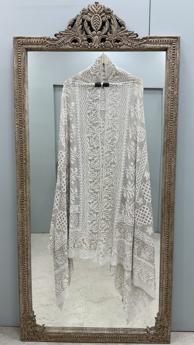 Pure Georgette Heavy Mukaish Designer Dupatta Off White 01