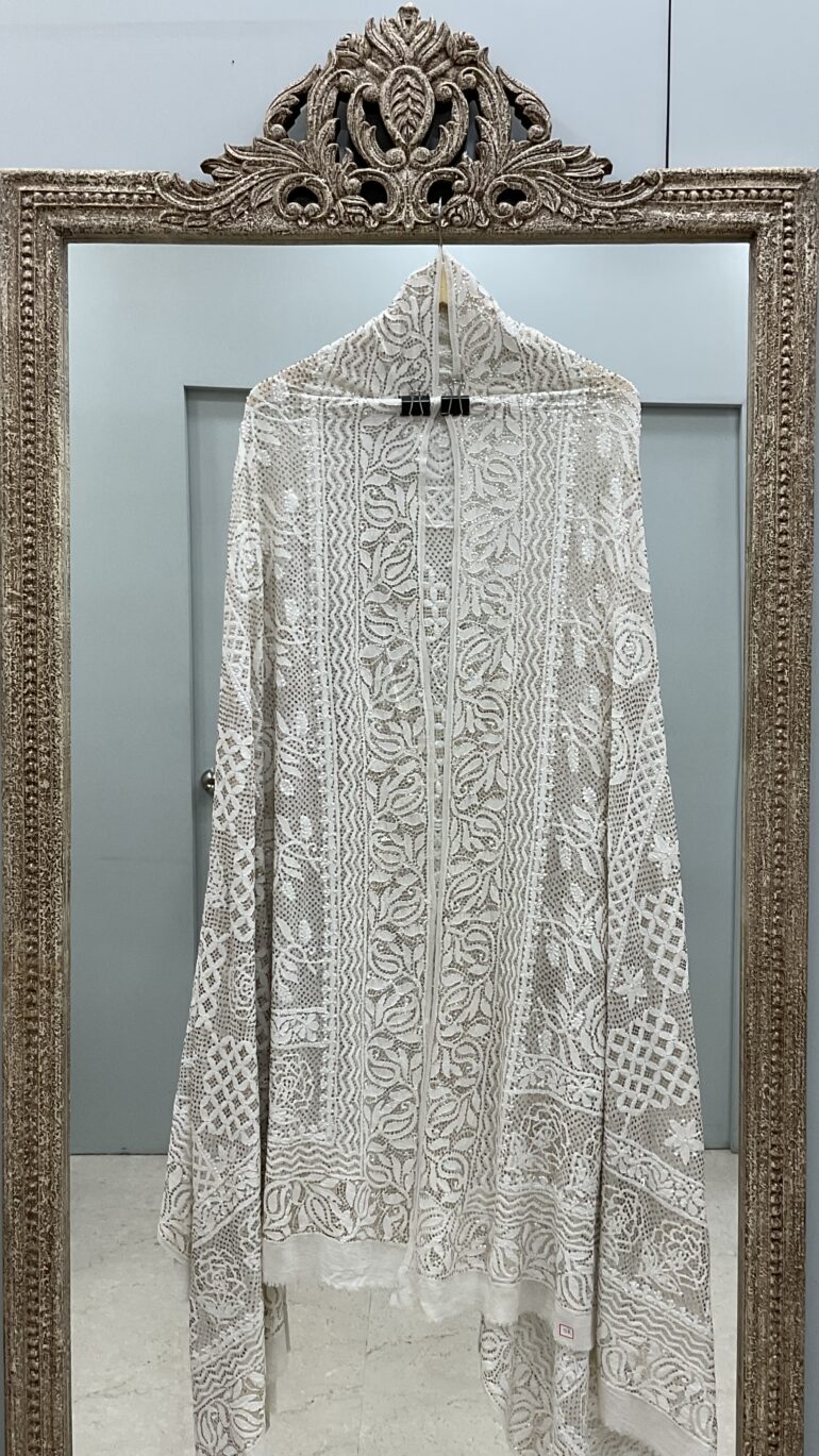 Pure Georgette Heavy Mukaish Designer Dupatta Off White 01