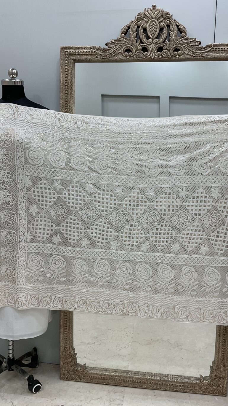 Pure Georgette Heavy Mukaish Designer Dupatta Off White 01