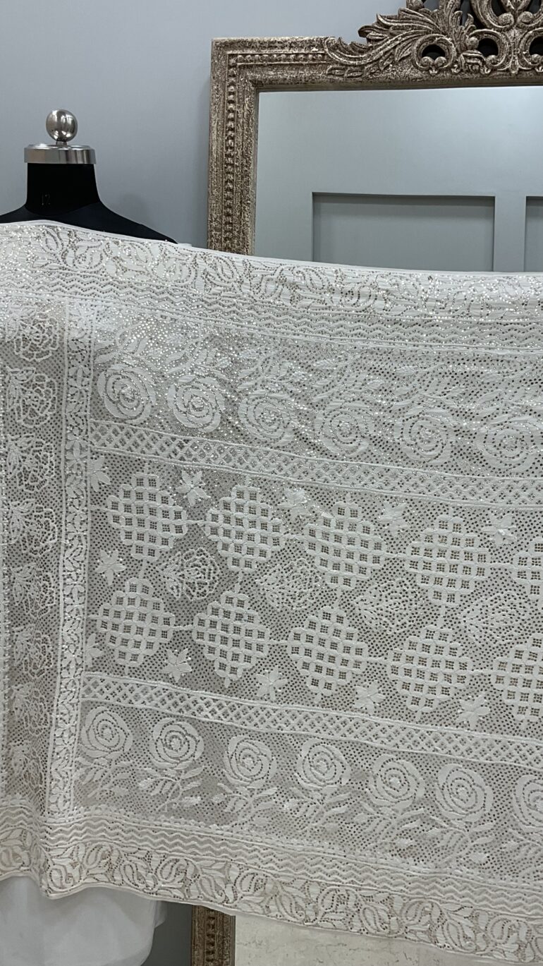 Pure Georgette Heavy Mukaish Designer Dupatta Off White 01