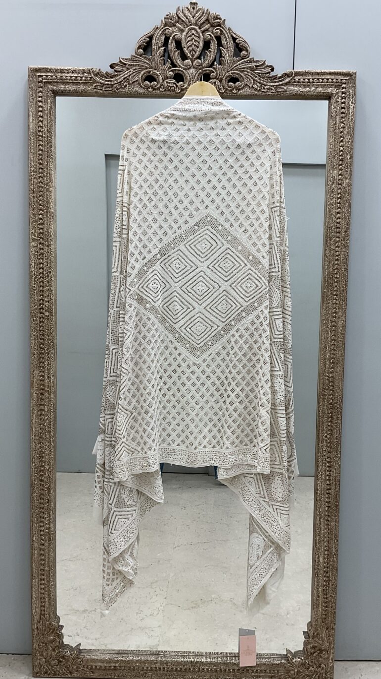 Pure Georgette Heavy Mukaish Designer Dupatta Off White 04