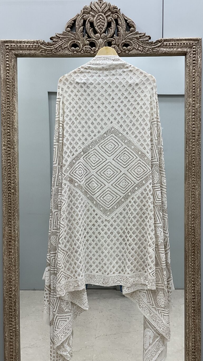 Pure Georgette Heavy Mukaish Designer Dupatta Off White 04