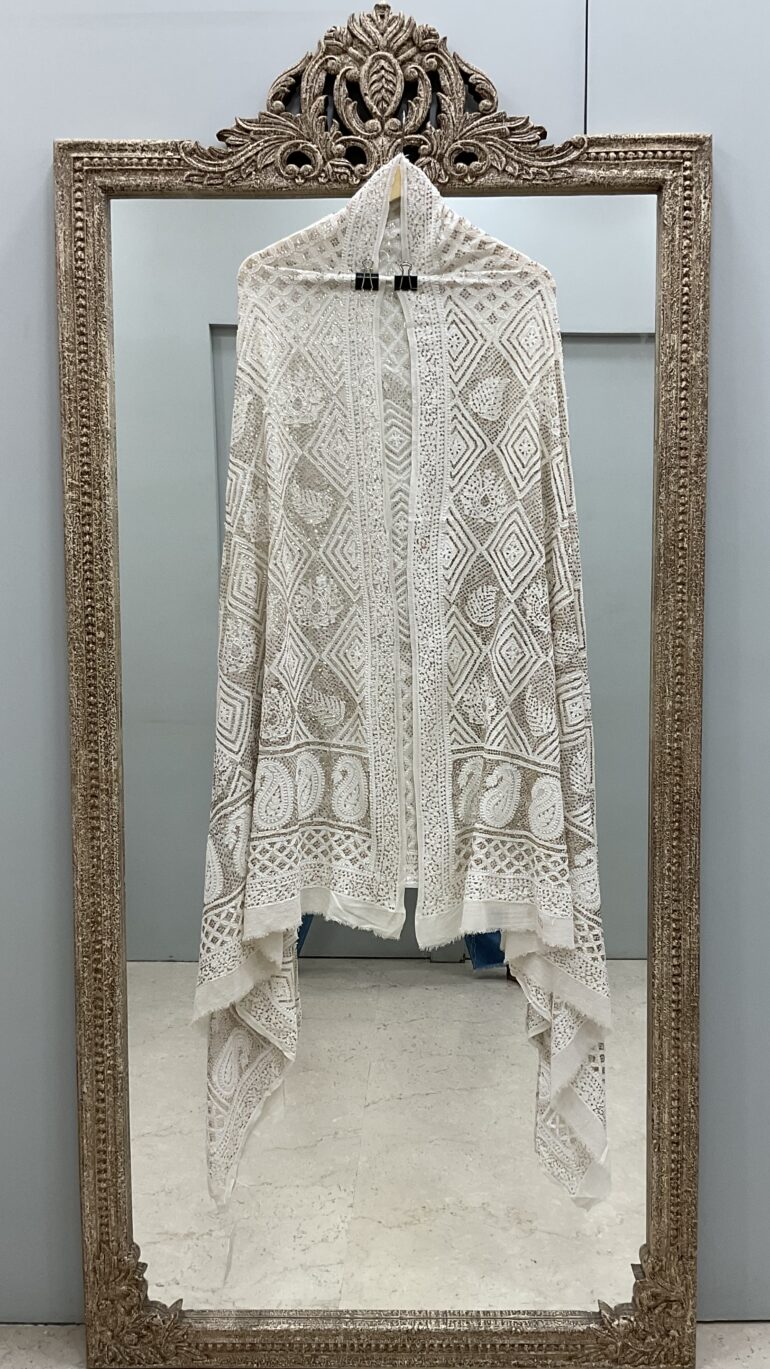 Pure Georgette Heavy Mukaish Designer Dupatta Off White 04