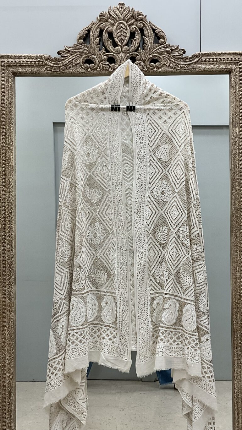 Pure Georgette Heavy Mukaish Designer Dupatta Off White 04